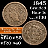 1845 Braided Hair Large Cent 1c Grades vf++