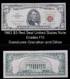 1963 $5 Red seal United States Note Grades f+