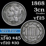 1868 Three Cent Copper Nickel 3cn Grades vf+