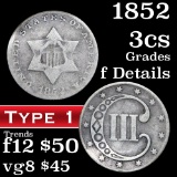 1852 Three Cent Silver 3cs Grades f details