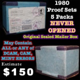 Original Sealed mailer box 1980 proof sets, 5 packs never opened