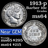 1913-p Barber Dime 10c Grades Choice Unc (fc)