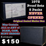 Original Sealed mailer box 1972 proof sets, 5 packs never opened