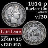 1914-p Barber Dime 10c Grades vf++