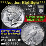 ***Auction Highlight*** 1921-p Peace Dollar $1 Graded Choice Unc by USCG (fc)