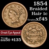 1854 Braided Hair Large Cent 1c Grades xf+