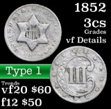 1852 Three Cent Silver 3cs Grades vf details