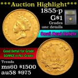 ***Auction Highlight*** 1855-p Gold dollar $1 Graded Unc Details by USCG (fc)