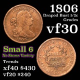 1806, Small 6, no Stems Draped Bust Half Cent 1/2c Grades vf++ (fc)