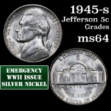 1945-s Jefferson Nickel 5c Grades Choice Unc