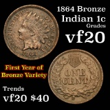 1864 Bronze Indian Cent 1c Grades vf, very fine