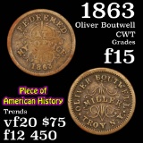 1863 Oliver Boutwell Civil War Token 1c Grades f+