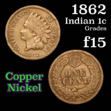 1862 Indian Cent 1c Grades f+