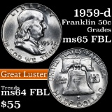 1959-d Franklin Half Dollar 50c Grades Choice Unc FBL