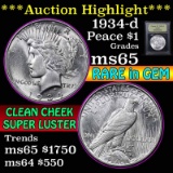 ***Auction Highlight*** 1934-d Peace Dollar $1 Graded GEM Unc by USCG (fc)