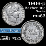 1906-p Barber Dime 10c Grades Select Unc (fc)