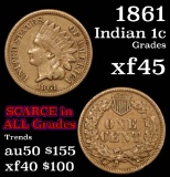 1861 Indian Cent 1c Grades xf+