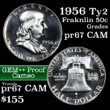 1956 TYPE 2 Franklin Half Dollar 50c Grades GEM++ Proof Cameo
