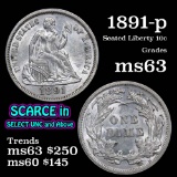 1891-p Seated Liberty Dime 10c Grades Select Unc (fc)