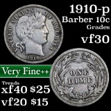 1910-p Barber Dime 10c Grades vf++