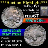 ***Auction Highlight*** 1913-p ty I Buffalo Nickel 5c Graded GEM++ Unc by USCG (fc)