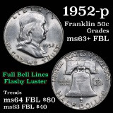 1952-p Franklin Half Dollar 50c Grades Select Unc+ FBL