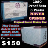 Original mailer box 1980 proof sets, 5 packs, Never Opened