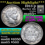 ***Auction Highlight*** 1913-p Barber Dime 10c Graded GEM+ Unc by USCG (fc)