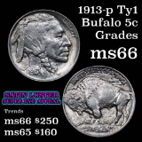 1913-p ty I Buffalo Nickel 5c Grades GEM+ Unc (fc)