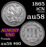 1865 Three Cent Copper Nickel 3cn Grades Choice AU/BU Slider