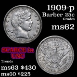 1909-p Barber Quarter 25c Grades Select Unc (fc)