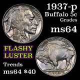 1937-p Buffalo Nickel 5c Grades Choice Unc