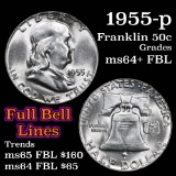 1955-p Franklin Half Dollar 50c Grades Choice Unc+ FBL