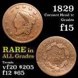 1824 Coronet Head Large Cent 1c Grades f+