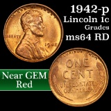 1942-p Lincoln Cent 1c Grades Choice Unc RD