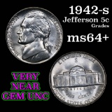 1942-s Jefferson Nickel 5c Grades Choice+ Unc