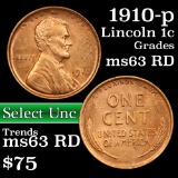 1910-p Lincoln Cent 1c Grades Select Unc RD