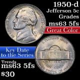 1950-d Jefferson Nickel 5c Grades Select Unc 5fs