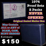 Original Sealed mailer box 1974 proof sets, 2 packs never opened