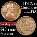 1912-s Lincoln Cent 1c Grades f+