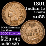 1891 Indian Cent 1c Grades Choice AU