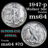 1947-p Walking Liberty Half Dollar 50c Grades Choice Unc