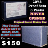 Original Sealed mailer box 1978 proof sets, 5 packs never opened
