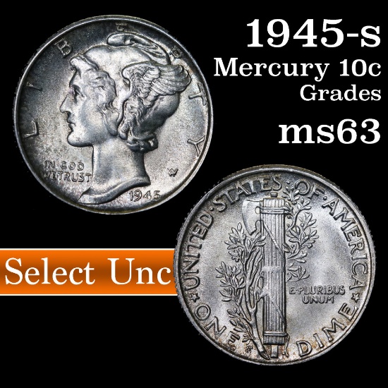 1945-s Mercury Dime 10c Grades Select Unc