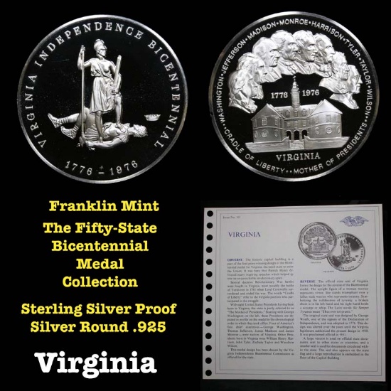 The Fifty State Bicentennial Medal Collection - Virginia Sterling Silver .925 Round 1 oz. Proof