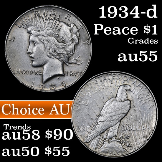 1934-d Peace Dollar $1 Grades Choice AU