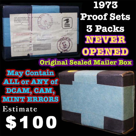 Original Sealed mailer box 1973 proof sets, 3 packs never opened