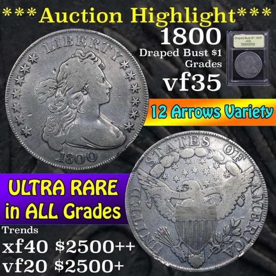 ***Auction Highlight*** 1800 Draped Bust Dollar $1 Graded vf++ by USCG (fc)