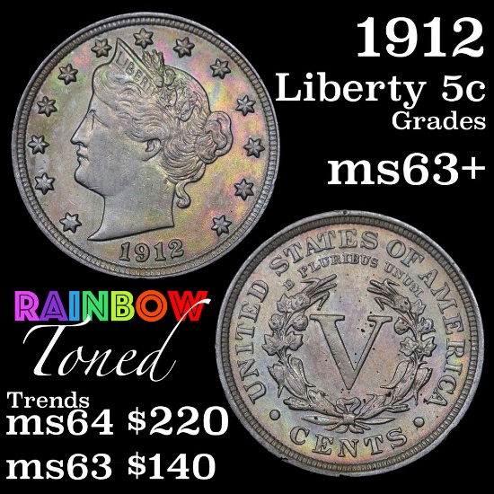 1912 Liberty Nickel 5c Grades Select+ Unc