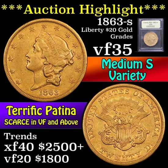 ***Auction Highlight*** 1863-s Liberty Head Gold 20 Graded vf++ by USCG (fc)